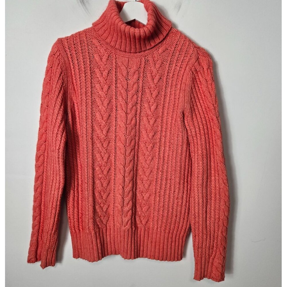 Eddie Bauer Women's Size M Cable Knit Turtleneck Sweater Salmon Angora Blend